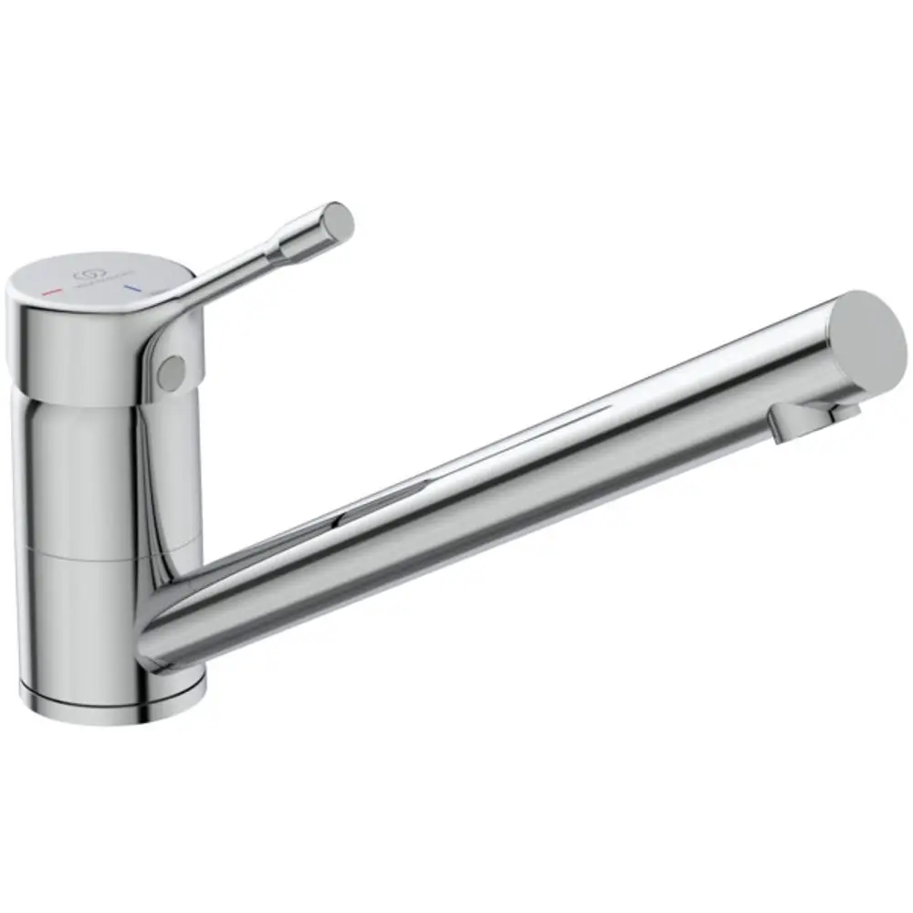 Küchenarmatur in Chromausführung von Ideal Standard mit einem langen, geraden Auslauf und einem Hebel für die Wasserregulierung.
